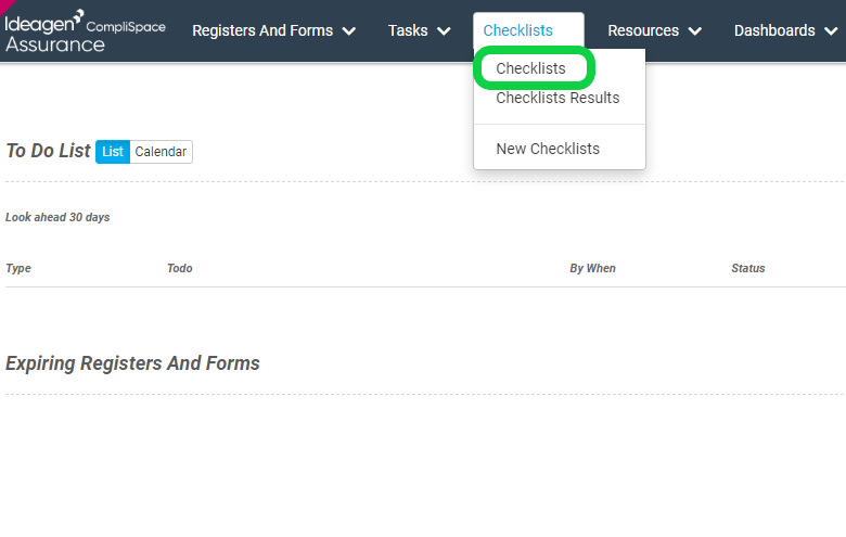 Checklists Dropdown Menu.png