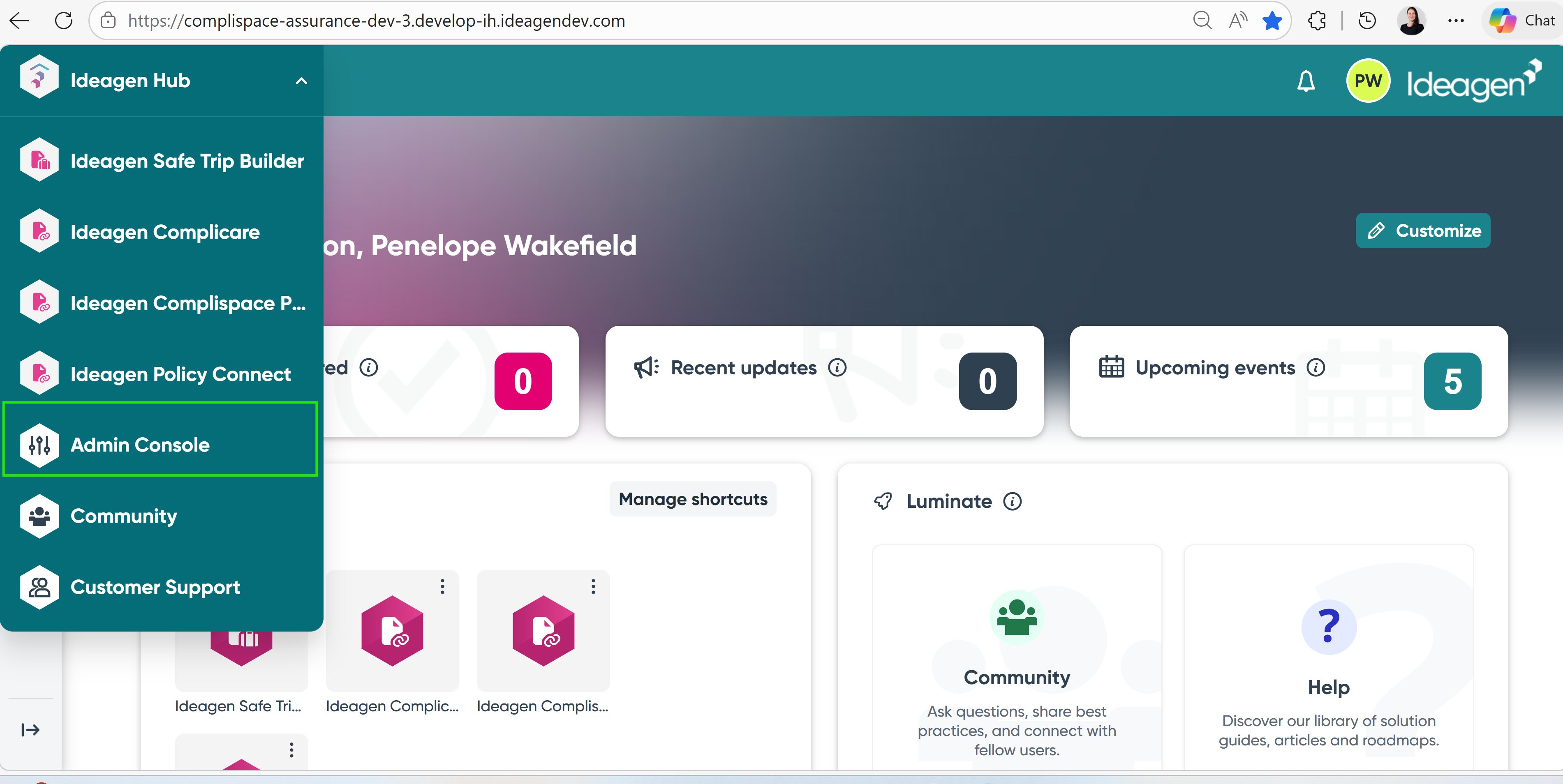 Select Admin Console from the Hub navigation menu