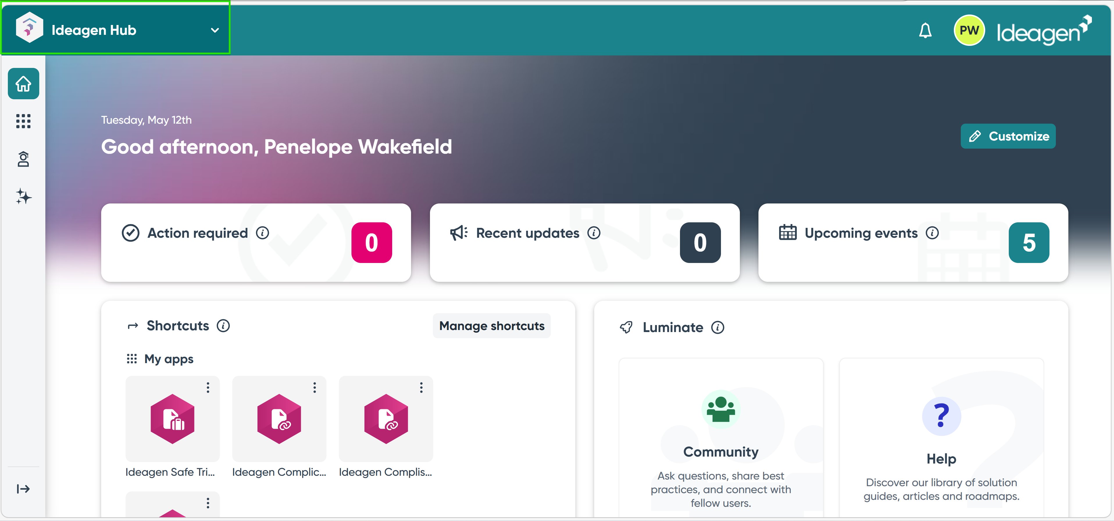 Ideagen Hub home screen